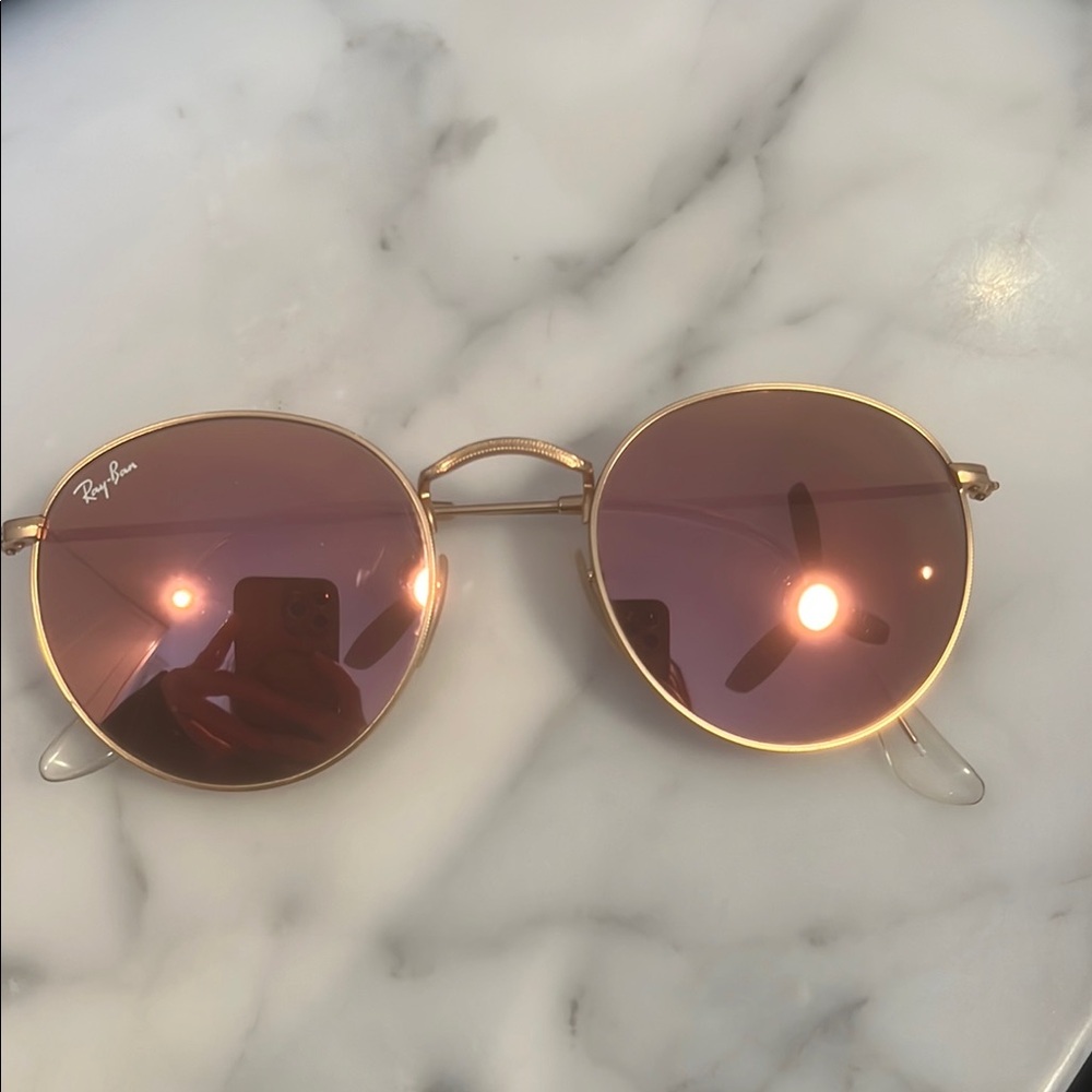 Ray-Ban Gold Frame Sunglasses with Purple Lenses